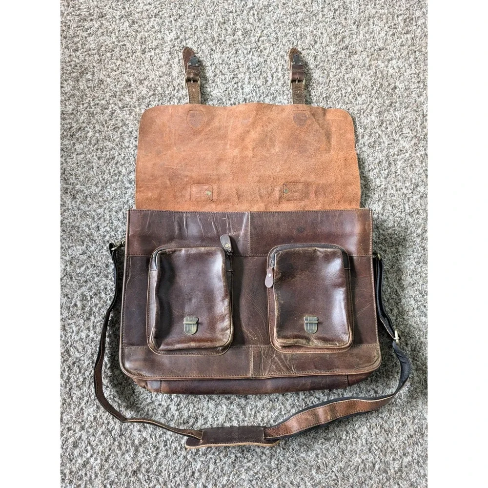 Brown Distressed Buffalo Leather Messenger Bag Laptop Briefcase Travel Bag